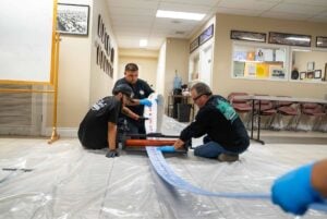 trenchless pipe repair - plumbers performing a sewer line replacement using trenchless sewer line replacement